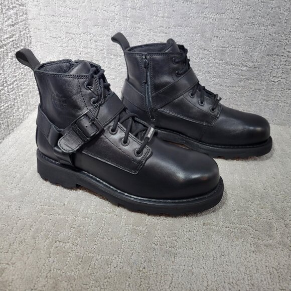Harley Davidson Men's Size US 10 Black Leather Moc Toe Motorcycle Riding Boots. - Picture 3 of 10